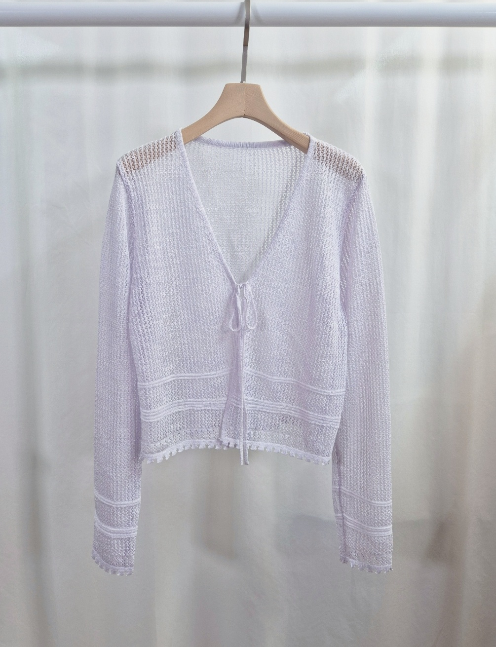 ニットシースルーボレロネックルーズ長袖ネットカーディガン | 詳細画像10