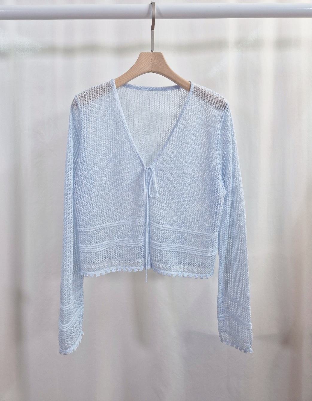 ニットシースルーボレロネックルーズ長袖ネットカーディガン | 詳細画像11