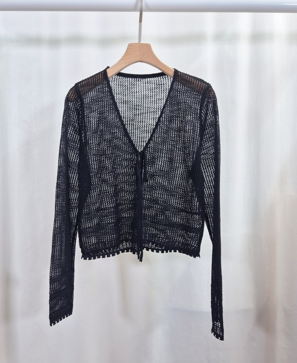 ニットシースルーボレロネックルーズ長袖ネットカーディガン | 詳細画像12