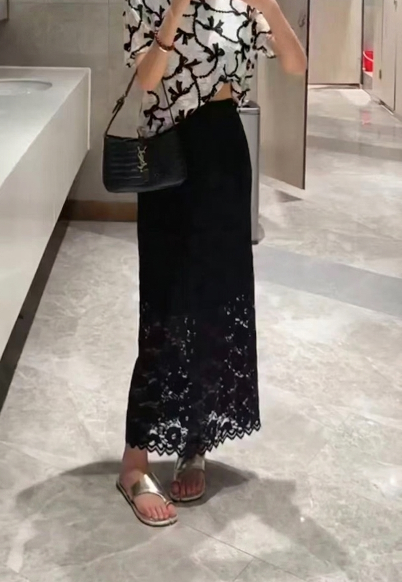 レースウエストゴムスリムロングスカート | 詳細画像3