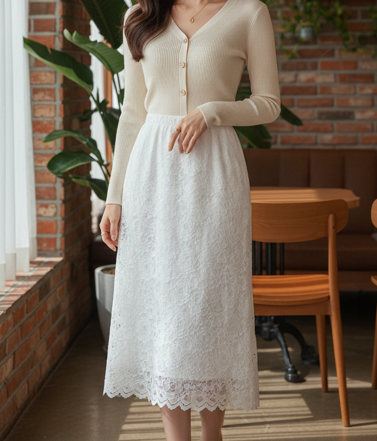 レースウエストゴムスリムロングスカート | 詳細画像4