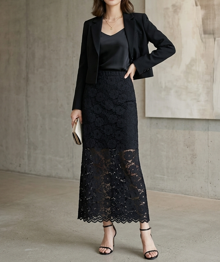 レースウエストゴムスリムロングスカート | 詳細画像5