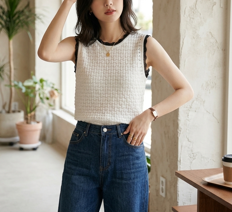 配色パンチングスリムニットキャミソール | 詳細画像6