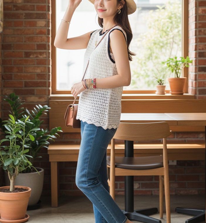 配色パンチングスリムニットキャミソール | 詳細画像2