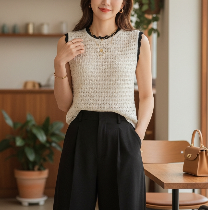 配色パンチングスリムニットキャミソール | 詳細画像3