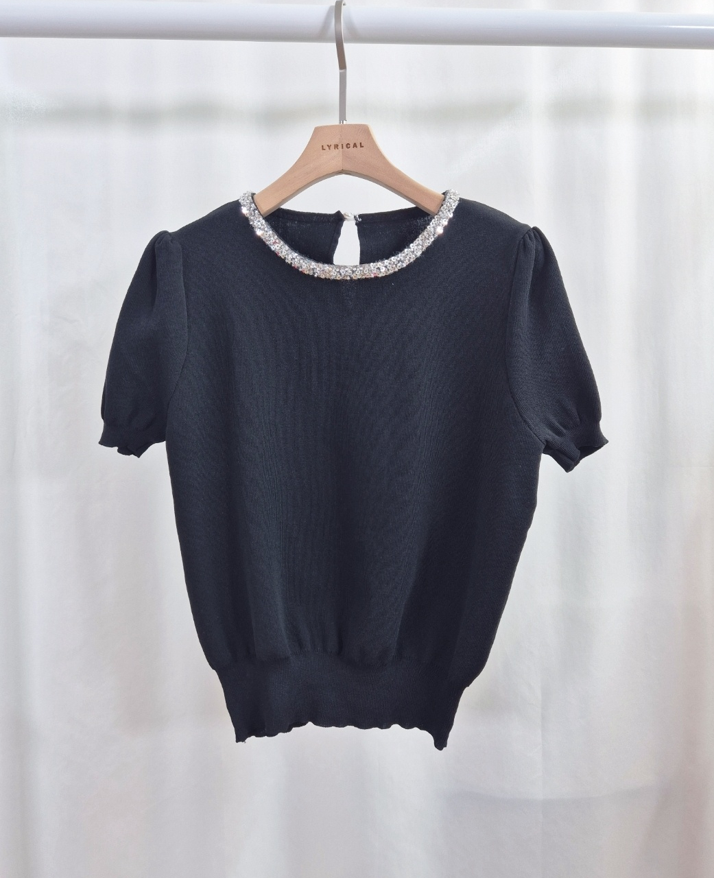 ビーズコンビ配色ラウンドネックベーシック半袖Tシャツ | 詳細画像14