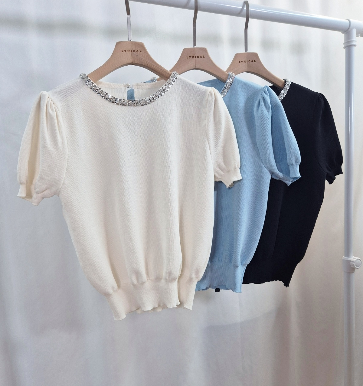 ビーズコンビ配色ラウンドネックベーシック半袖Tシャツ | 詳細画像10