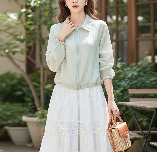 シースルージップアップカラーベーシックルーズ長袖ジャンパー | 詳細画像3