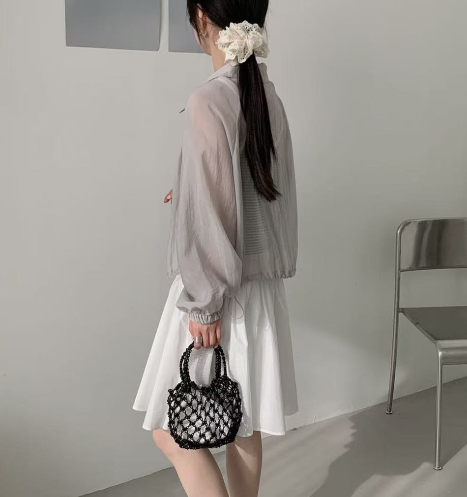 シースルージップアップカラーベーシックルーズ長袖ジャンパー | 詳細画像7