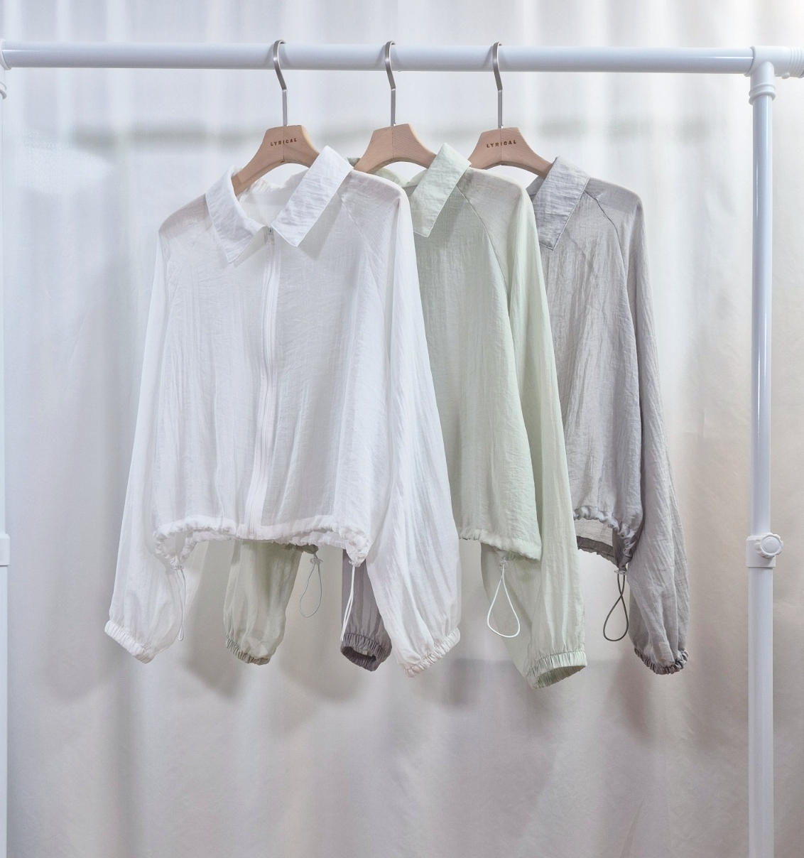 シースルージップアップカラーベーシックルーズ長袖ジャンパー | 詳細画像8