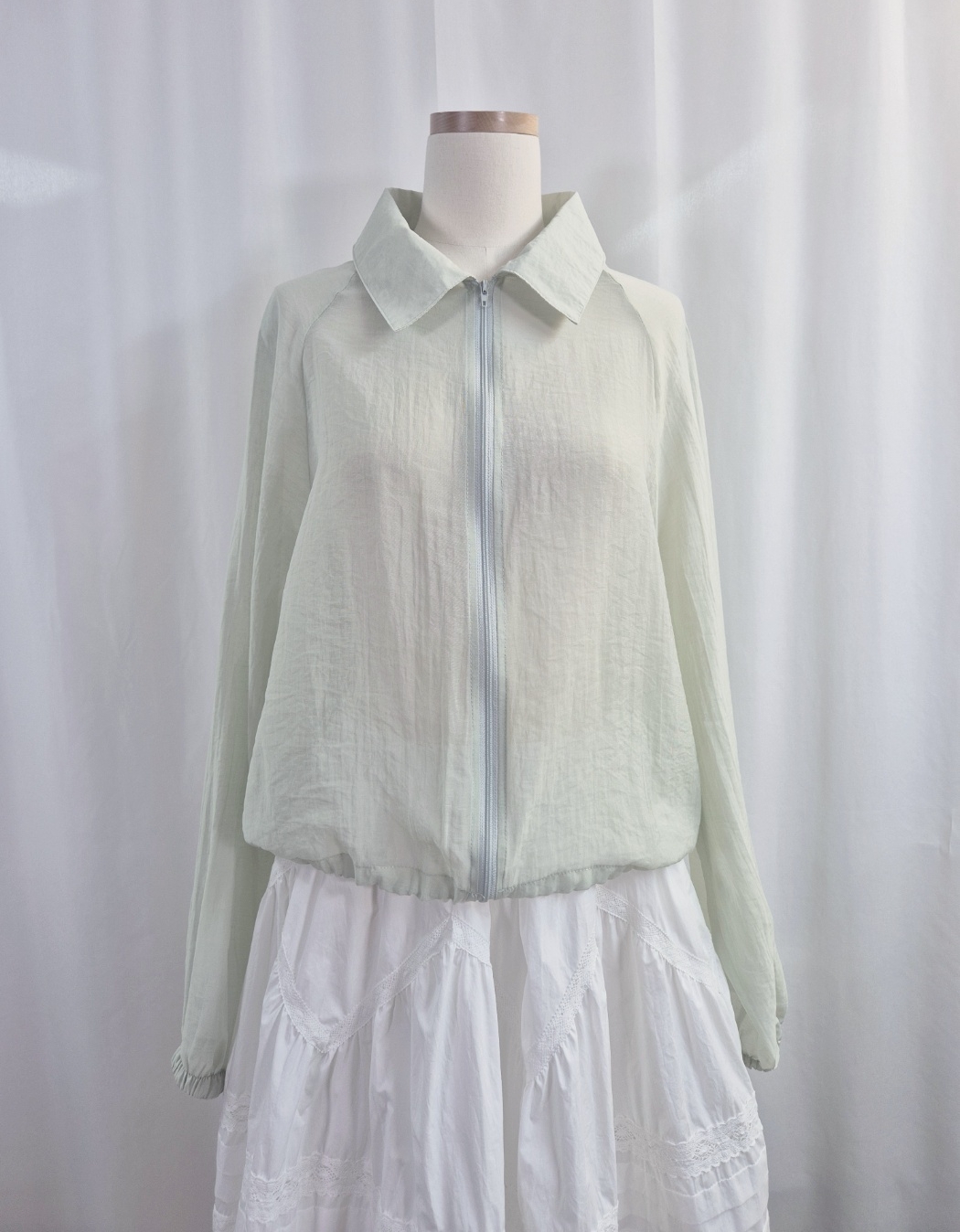 シースルージップアップカラーベーシックルーズ長袖ジャンパー | 詳細画像13