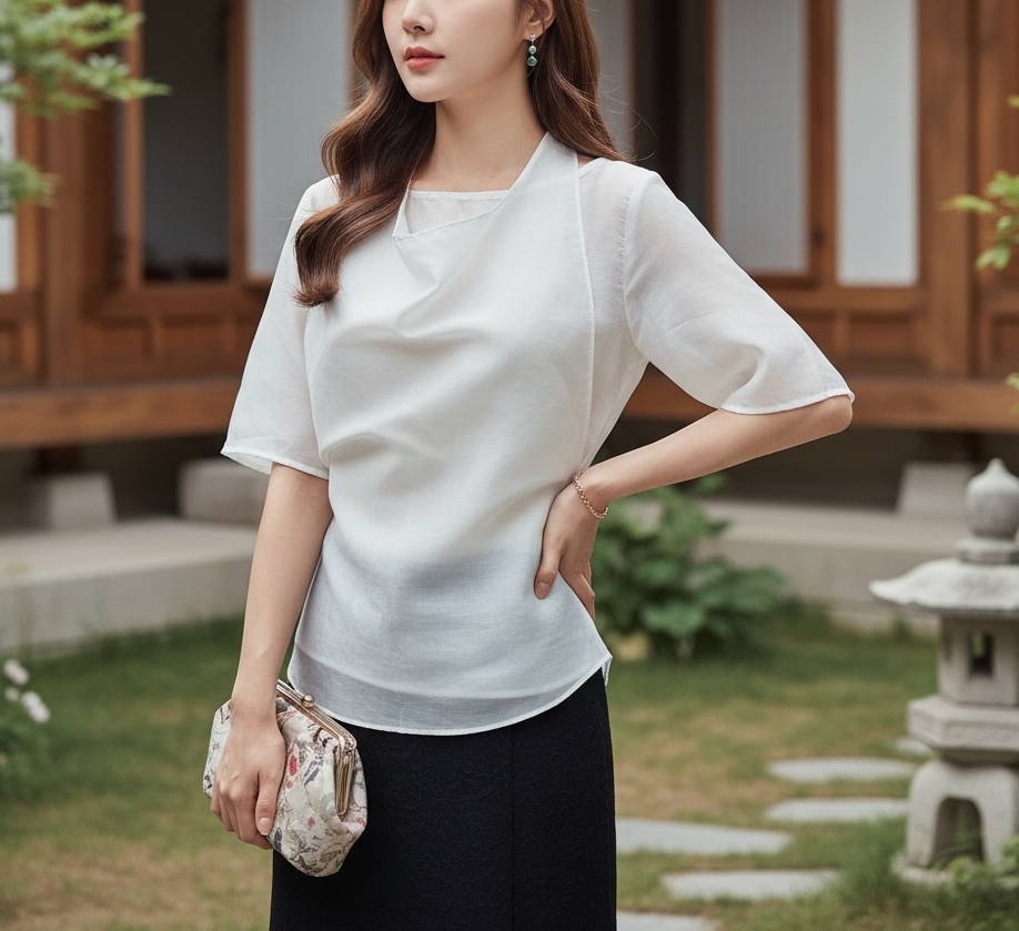 シースルーベーシックレイヤード風半袖ブラウス | 詳細画像3