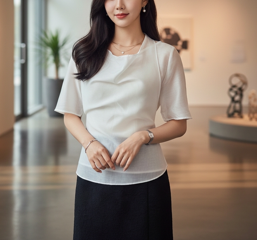 シースルーベーシックレイヤード風半袖ブラウス | 詳細画像4