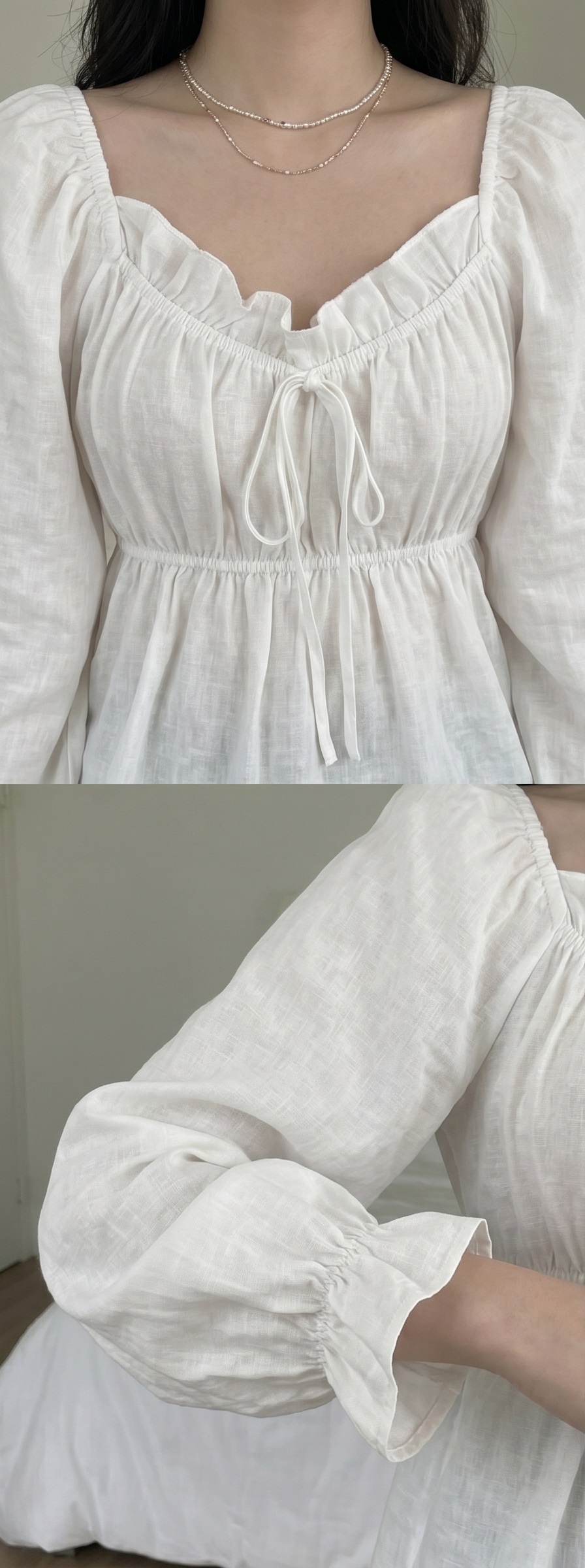 フリルペプラムパフスリーブ長袖リボンブラウス | 詳細画像4