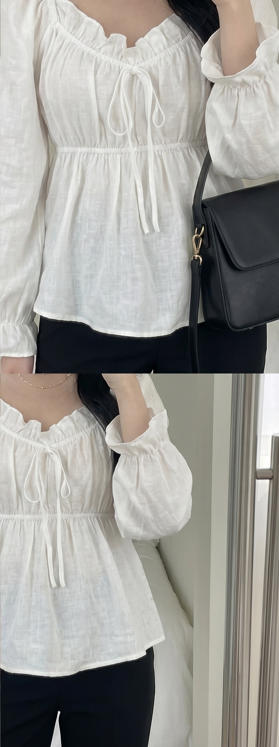 フリルペプラムパフスリーブ長袖リボンブラウス | 詳細画像5