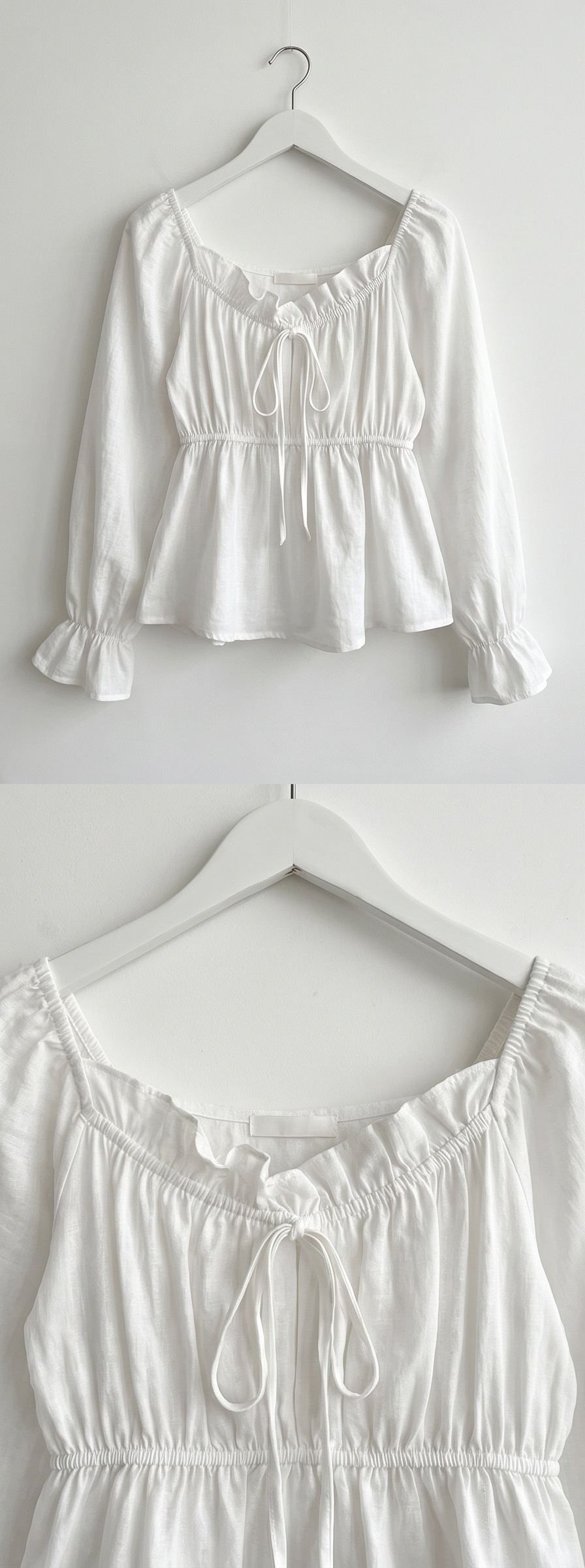 フリルペプラムパフスリーブ長袖リボンブラウス | 詳細画像16