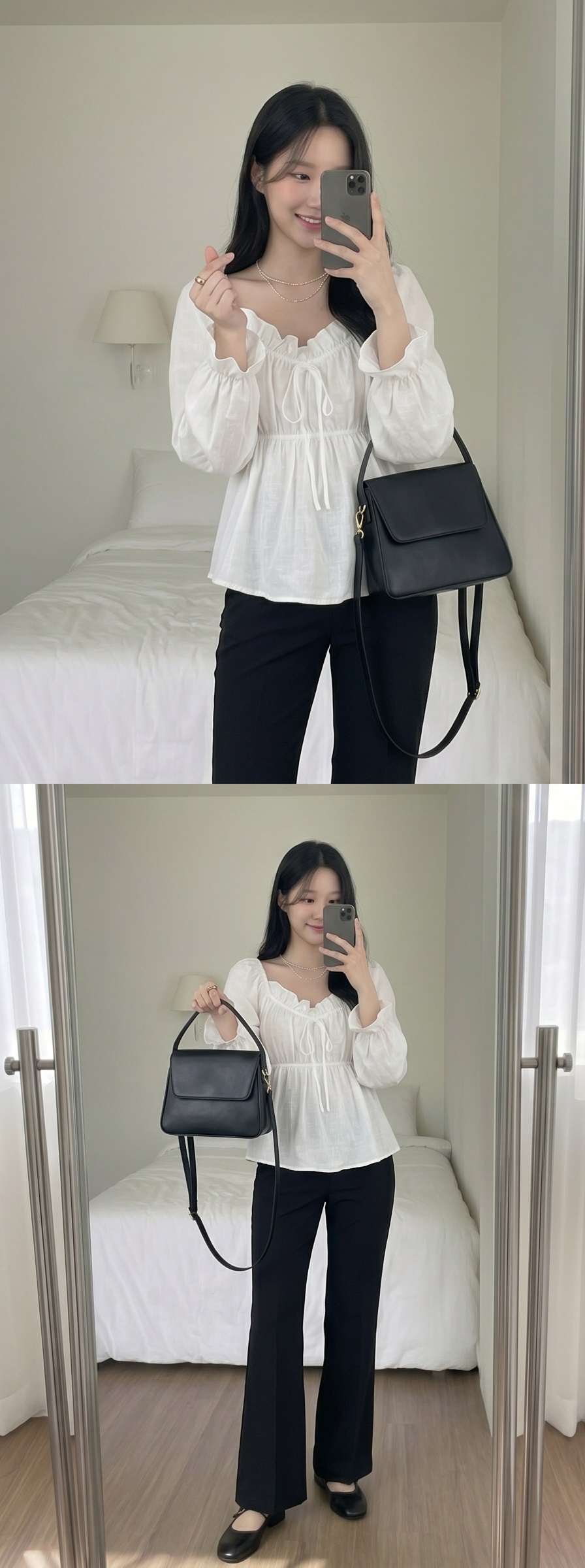 フリルペプラムパフスリーブ長袖リボンブラウス | 詳細画像12