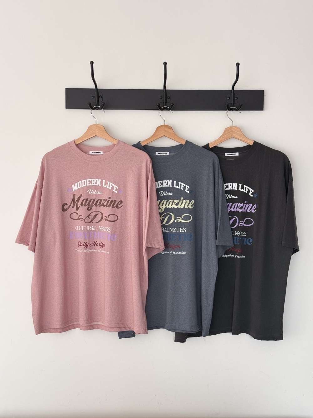 コットンラウンドネックオーバーサイズボクシールーズ半袖ドロップショルダーレタリング配色Tシャツ | 詳細画像16
