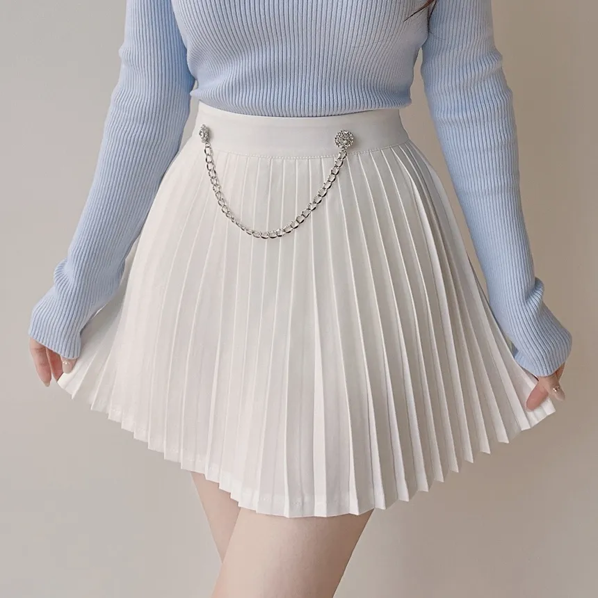 キュービックプリーツミニサイドジップスカートチェーンセット | mirangmirang | 詳細画像2