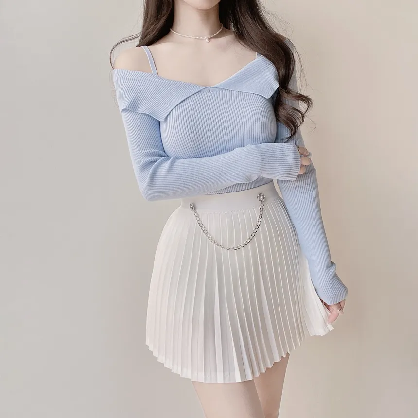 キュービックプリーツミニサイドジップスカートチェーンセット | mirangmirang | 詳細画像3