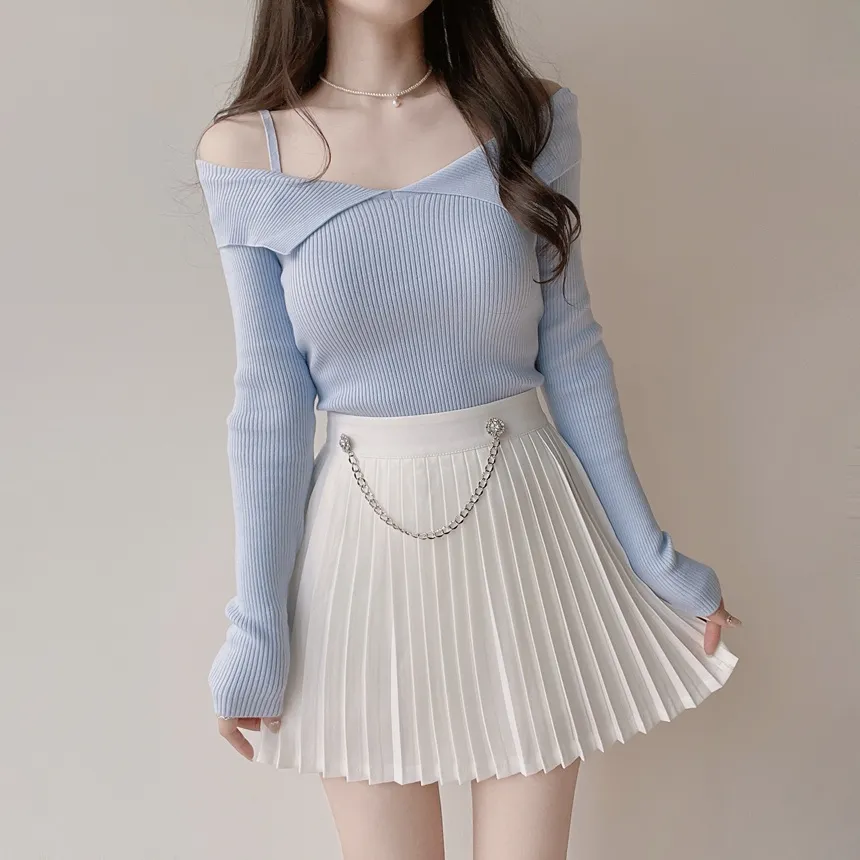 キュービックプリーツミニサイドジップスカートチェーンセット | mirangmirang | 詳細画像5