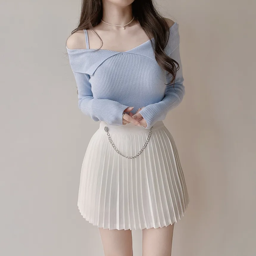 キュービックプリーツミニサイドジップスカートチェーンセット | mirangmirang | 詳細画像6