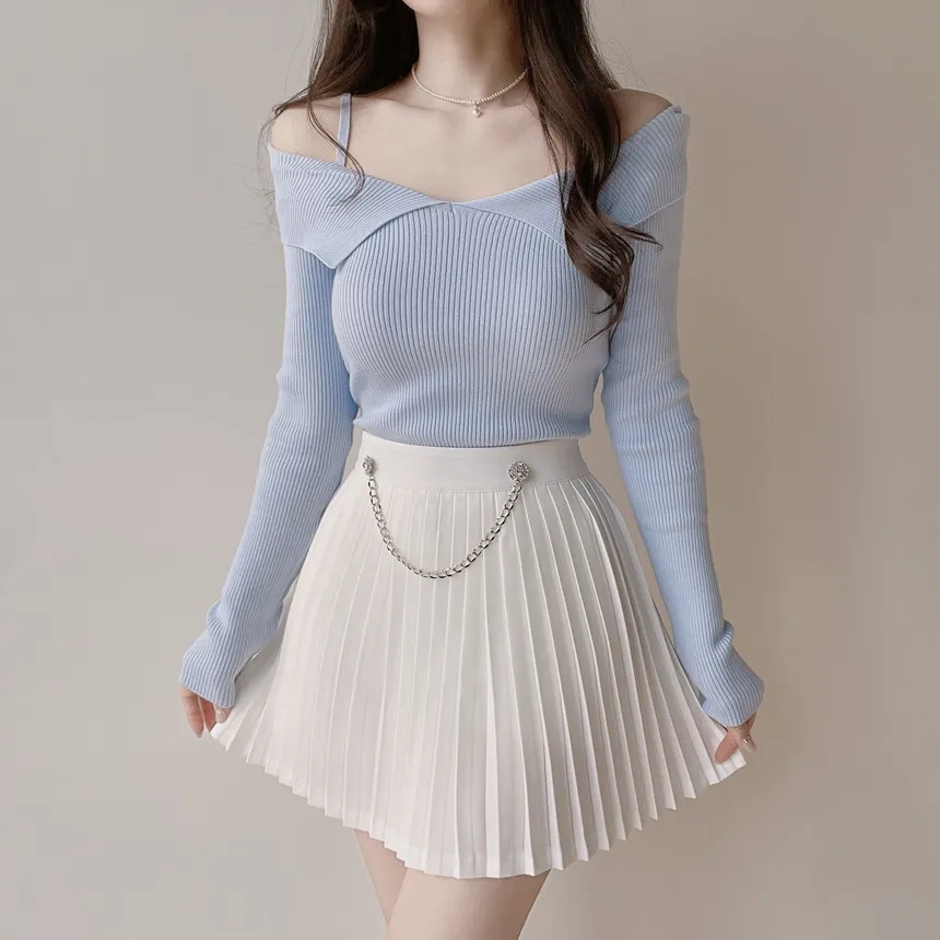 キュービックプリーツミニサイドジップスカートチェーンセット | mirangmirang | 詳細画像7