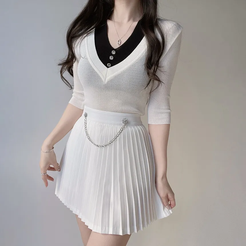 キュービックプリーツミニサイドジップスカートチェーンセット | mirangmirang | 詳細画像8