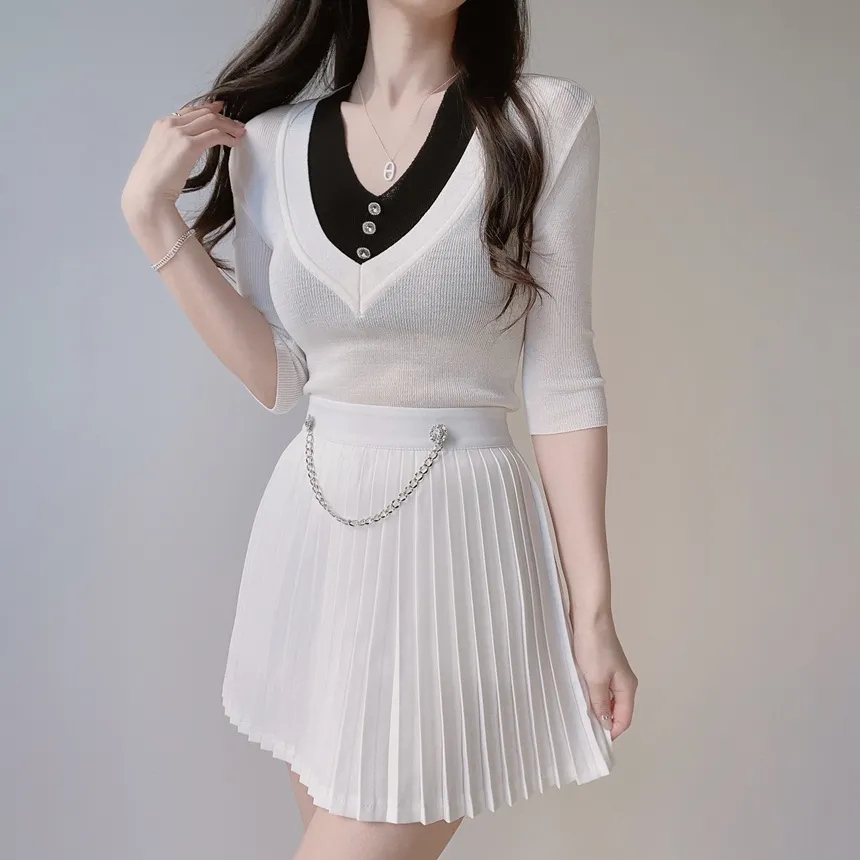 キュービックプリーツミニサイドジップスカートチェーンセット | mirangmirang | 詳細画像9