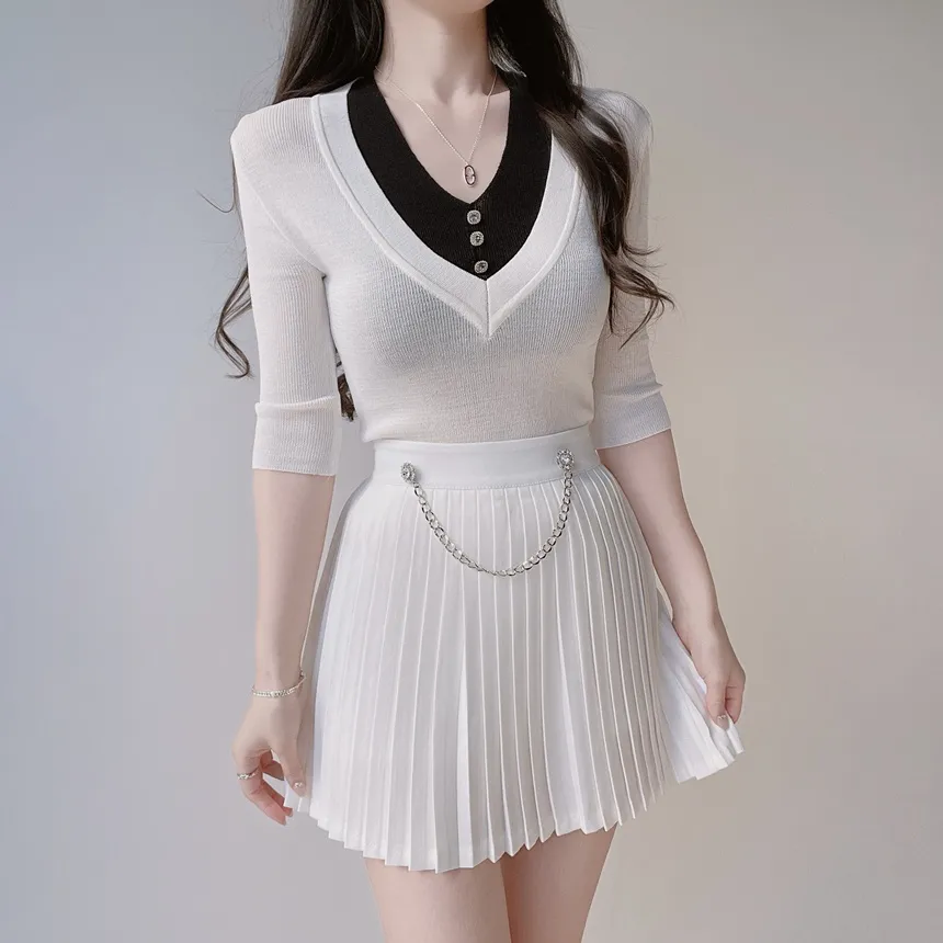 キュービックプリーツミニサイドジップスカートチェーンセット | mirangmirang | 詳細画像10