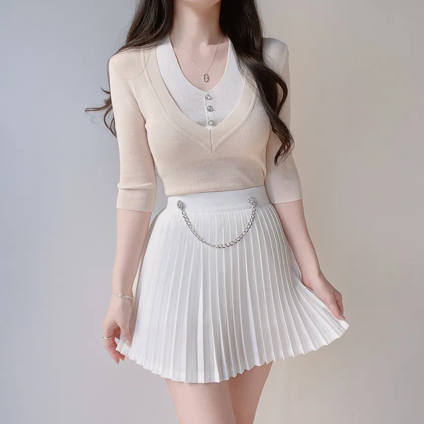 キュービックプリーツミニサイドジップスカートチェーンセット | mirangmirang | 詳細画像11