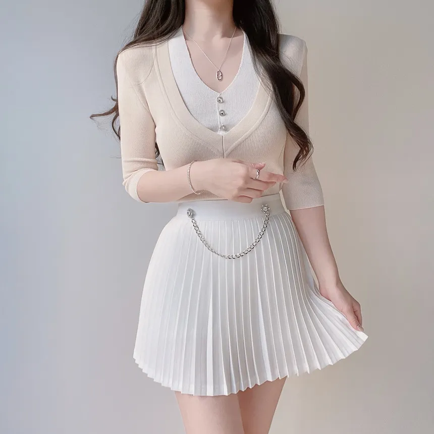 キュービックプリーツミニサイドジップスカートチェーンセット | mirangmirang | 詳細画像12