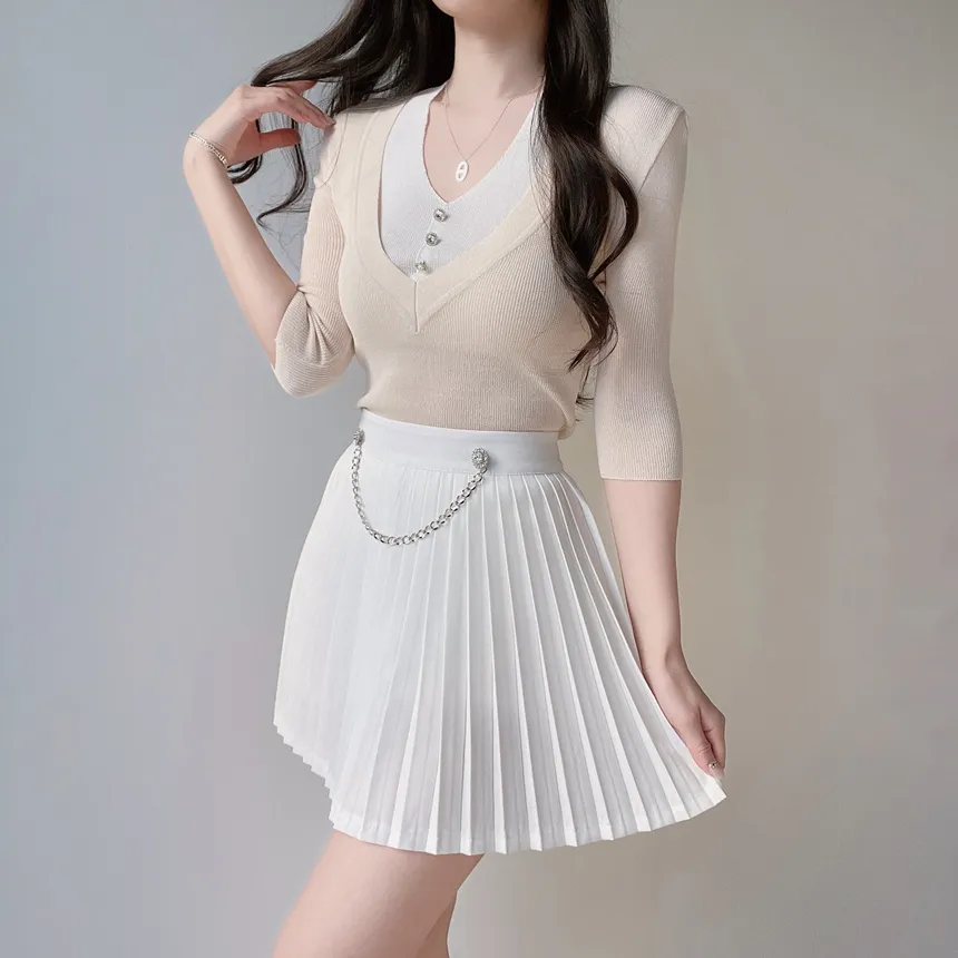 キュービックプリーツミニサイドジップスカートチェーンセット | mirangmirang | 詳細画像13