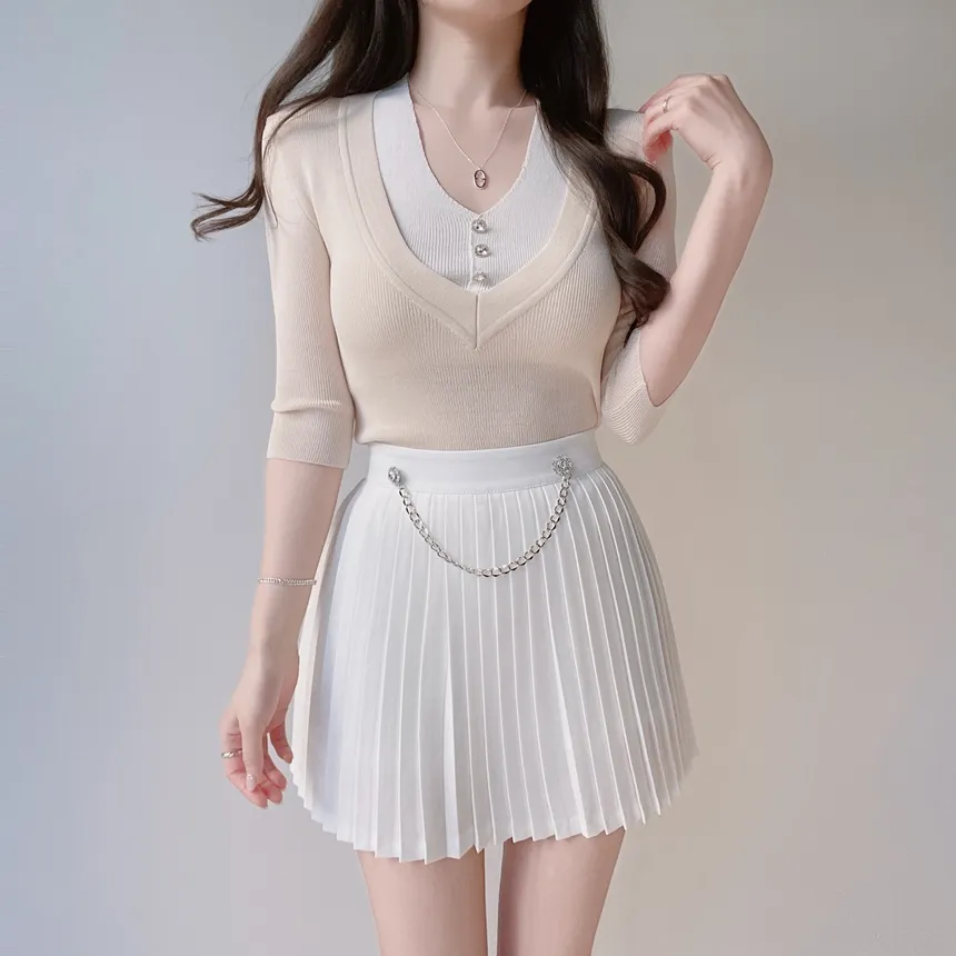 キュービックプリーツミニサイドジップスカートチェーンセット | mirangmirang | 詳細画像14