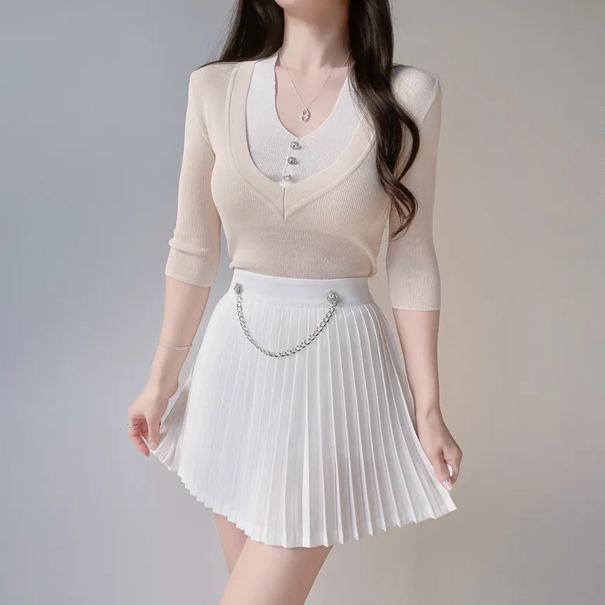 キュービックプリーツミニサイドジップスカートチェーンセット | mirangmirang | 詳細画像15