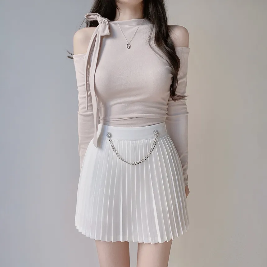 キュービックプリーツミニサイドジップスカートチェーンセット | mirangmirang | 詳細画像18