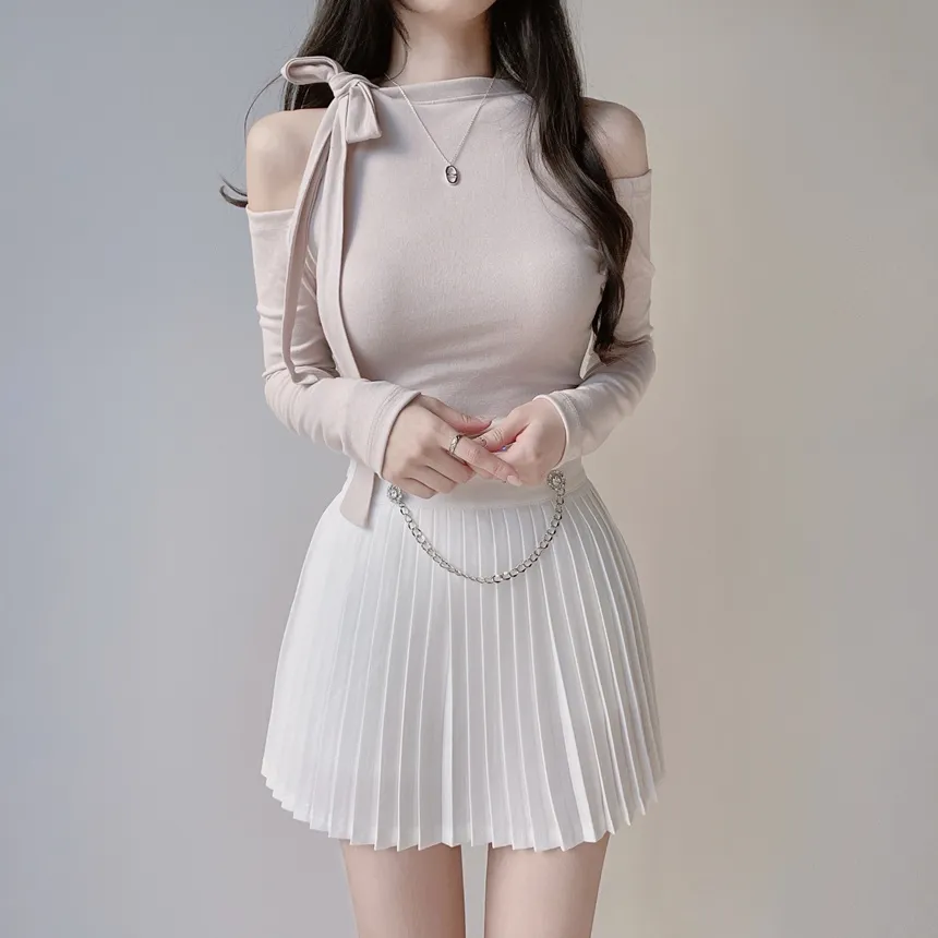 キュービックプリーツミニサイドジップスカートチェーンセット | mirangmirang | 詳細画像19