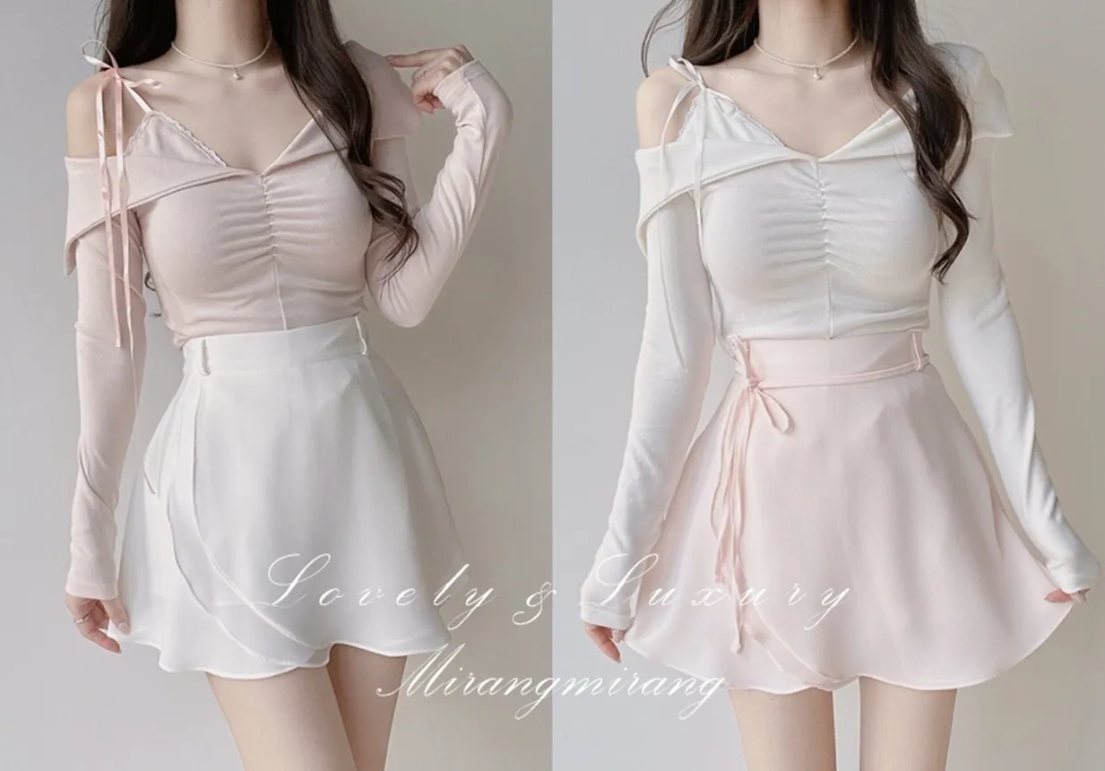 ミニフレアバックゴムスカートストラップ付 | mirangmirang | 詳細画像1