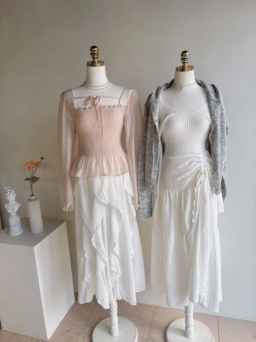 リブオフショルダーストラップ長袖Vネックニット | mirangmirang | 詳細画像24