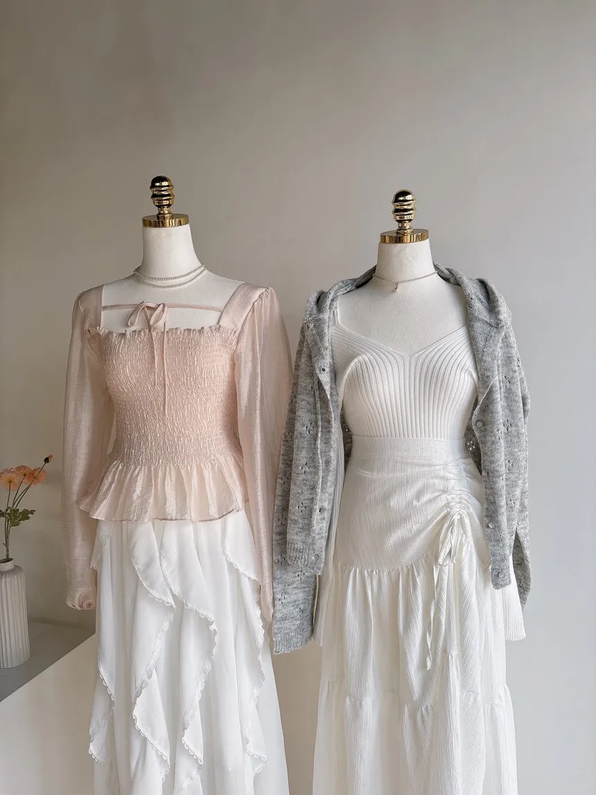 リブオフショルダーストラップ長袖Vネックニット | mirangmirang | 詳細画像25