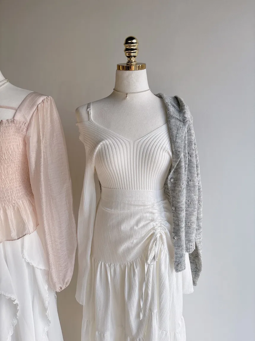 リブオフショルダーストラップ長袖Vネックニット | mirangmirang | 詳細画像27