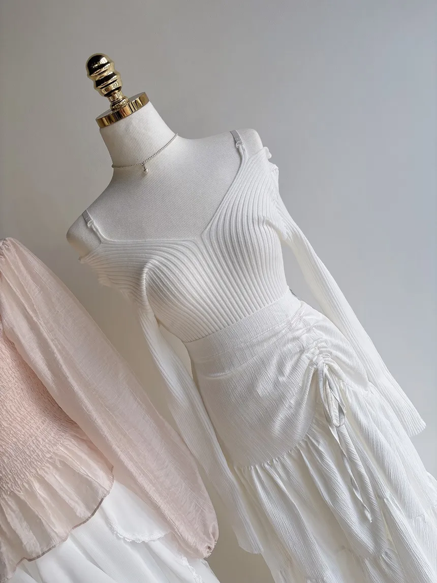 リブオフショルダーストラップ長袖Vネックニット | mirangmirang | 詳細画像29