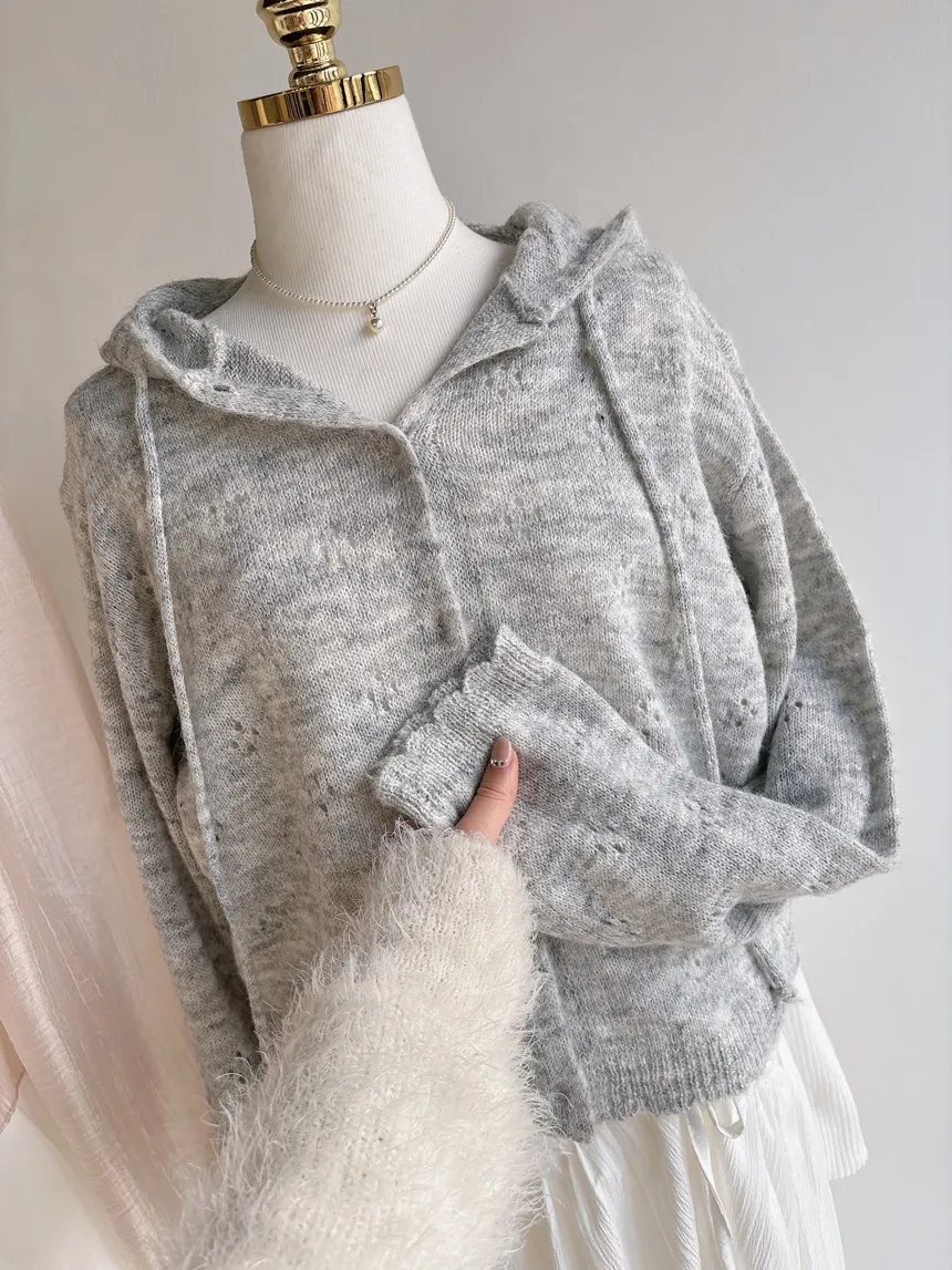 リブオフショルダーストラップ長袖Vネックニット | mirangmirang | 詳細画像30