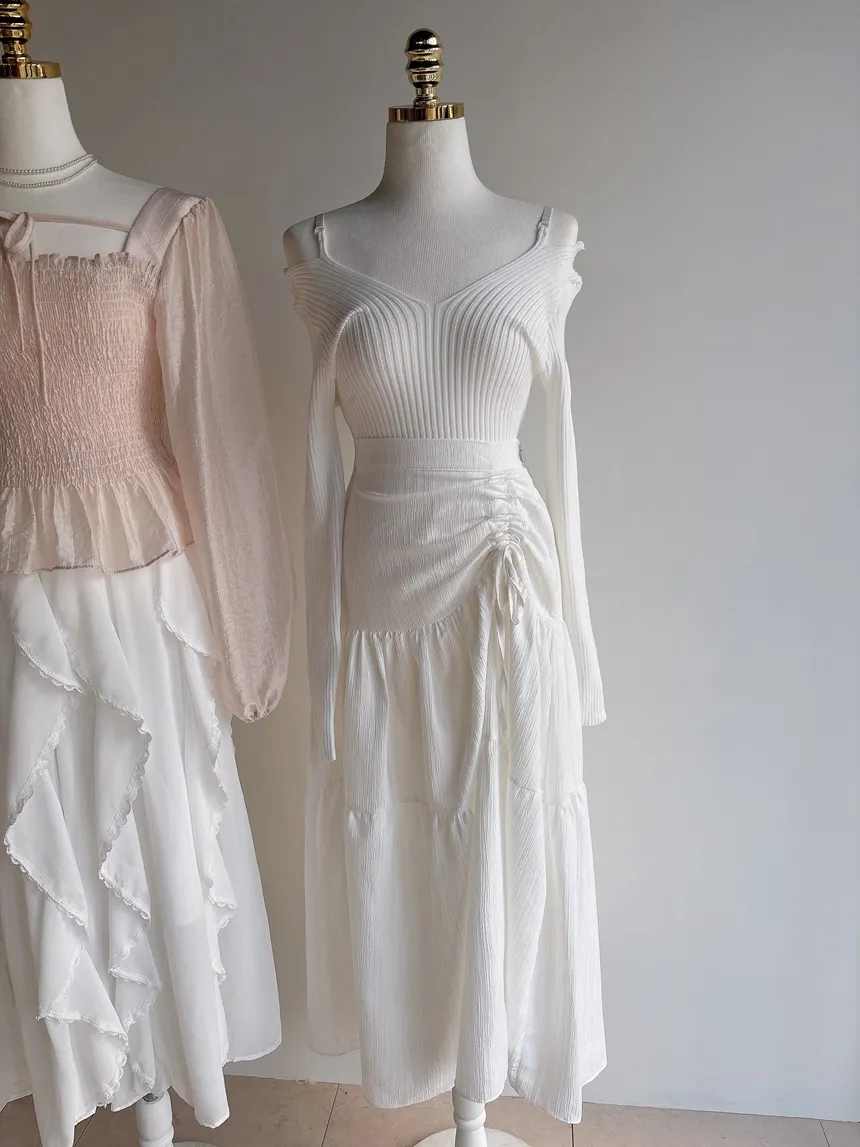 リブオフショルダーストラップ長袖Vネックニット | mirangmirang | 詳細画像31