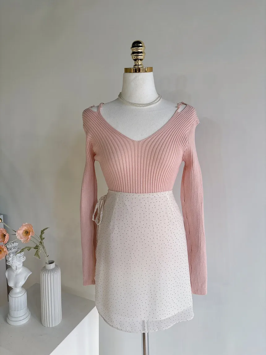 リブオフショルダーストラップ長袖Vネックニット | mirangmirang | 詳細画像38