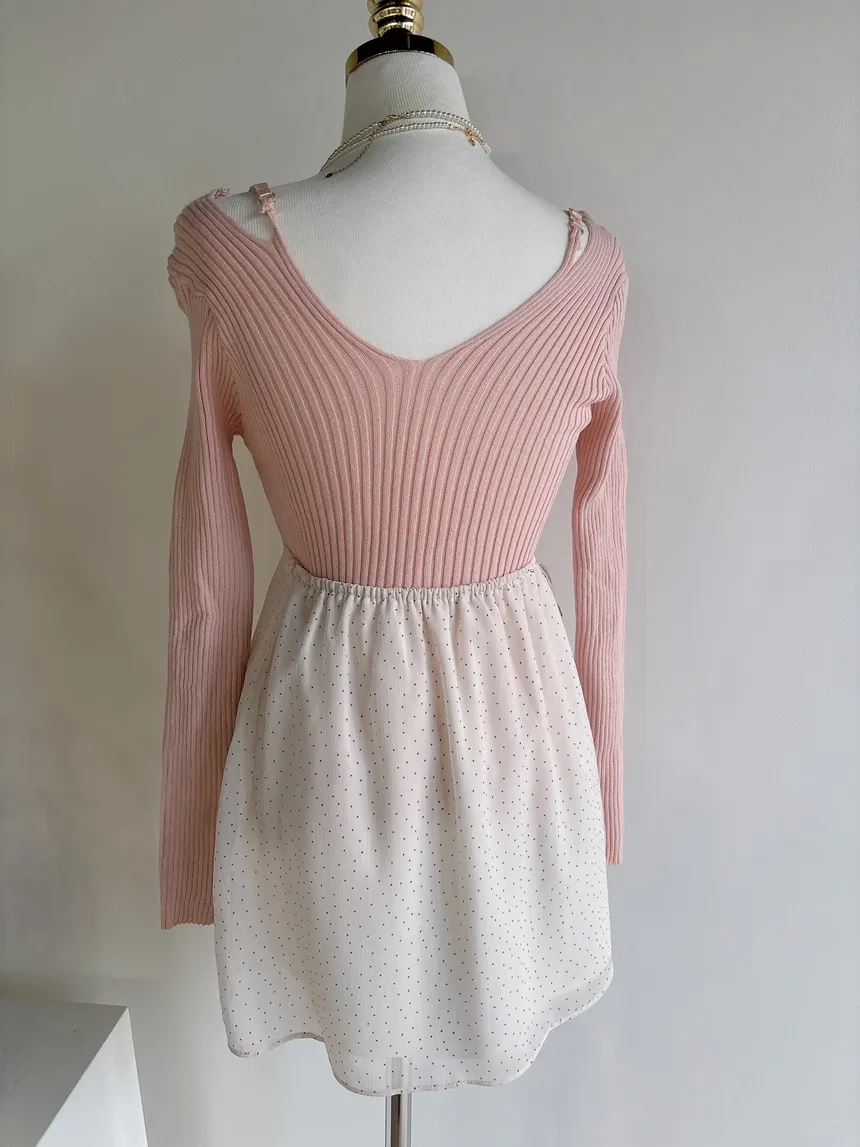 リブオフショルダーストラップ長袖Vネックニット | mirangmirang | 詳細画像40