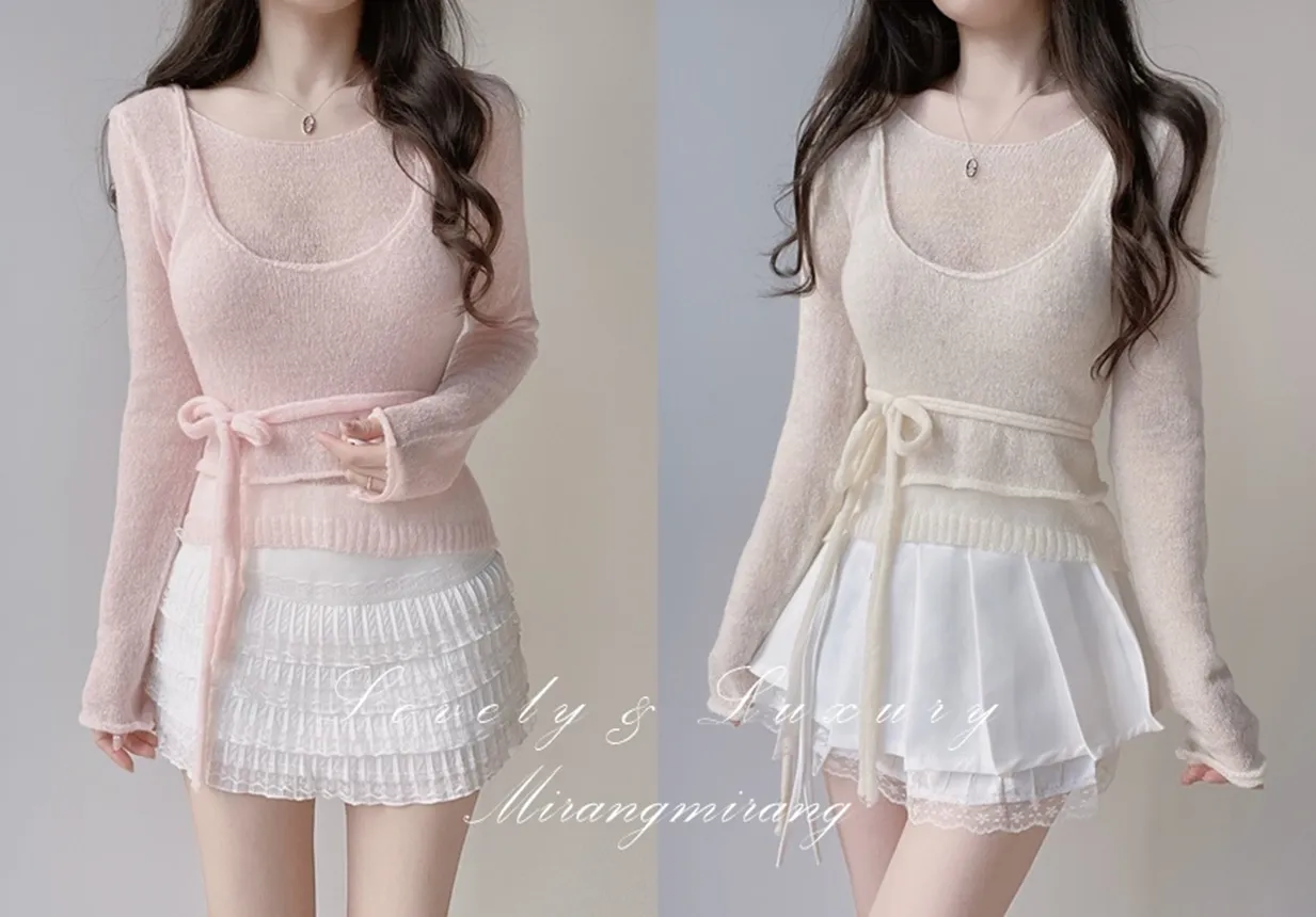 シースルーレイヤード風ストラップ長袖ニット | mirangmirang | 詳細画像1