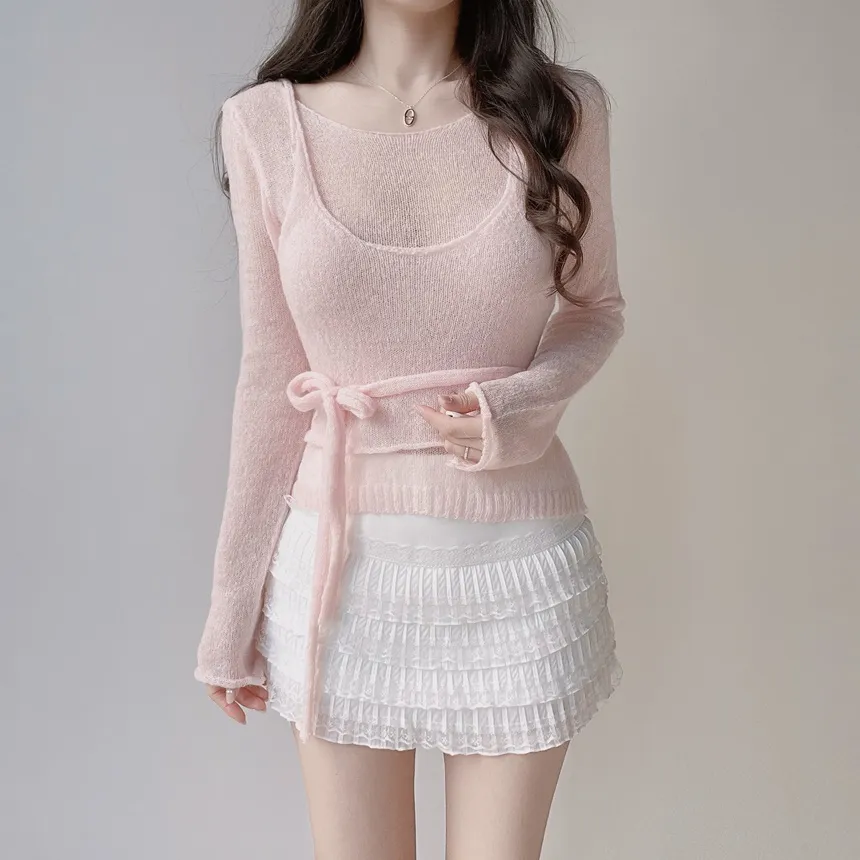 シースルーレイヤード風ストラップ長袖ニット | mirangmirang | 詳細画像2