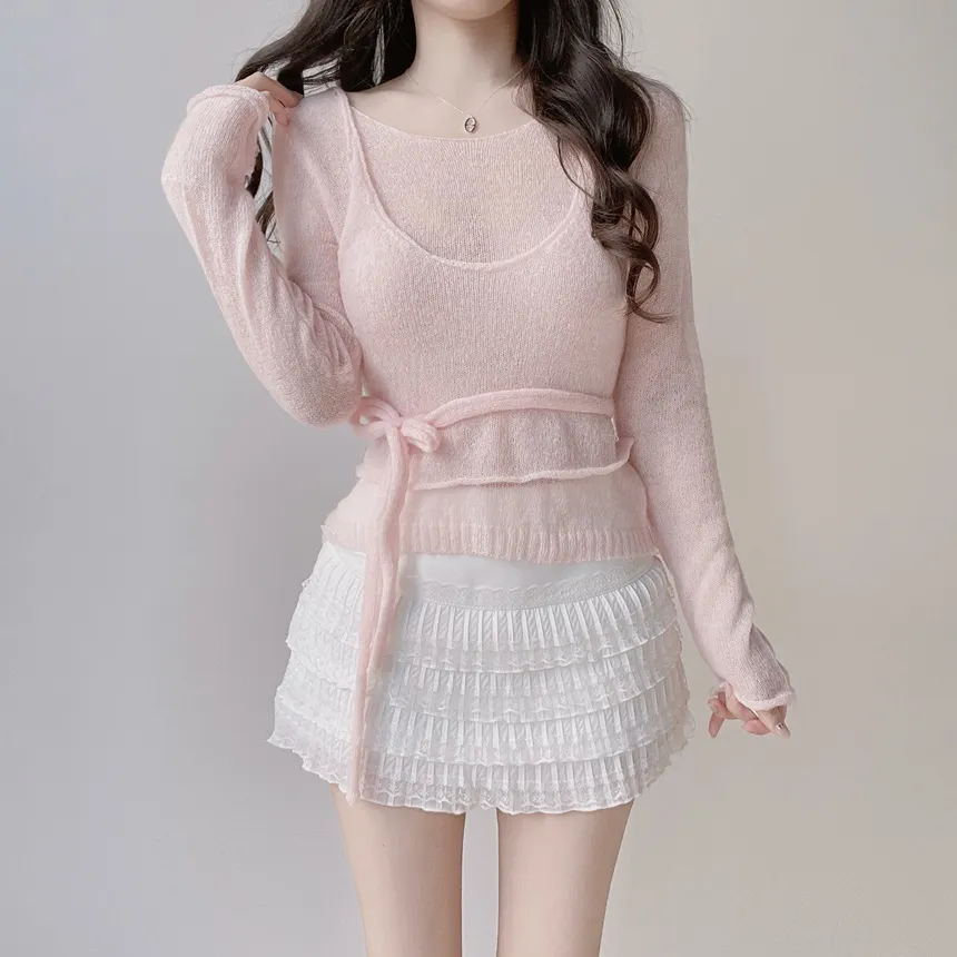 シースルーレイヤード風ストラップ長袖ニット | mirangmirang | 詳細画像4