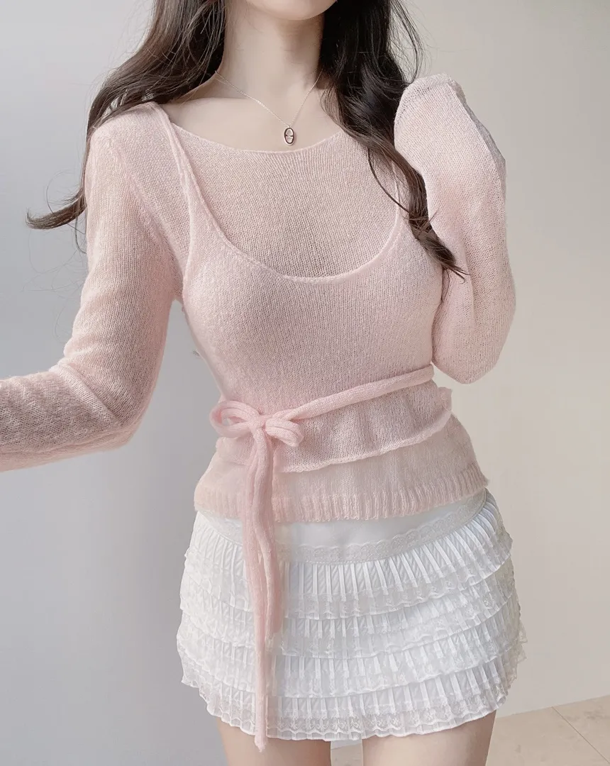 シースルーレイヤード風ストラップ長袖ニット | mirangmirang | 詳細画像5